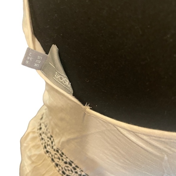 NWOT ASOS white  lace insert crinkle tiered midi dress with embroidery, Size 2 - Picture 7 of 7